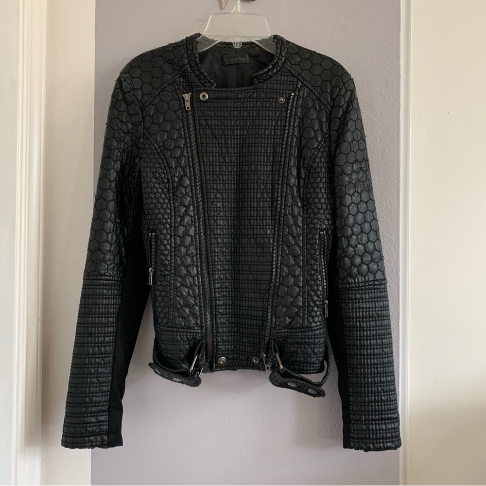 Love Token Black Embossed Faux Leather Moto Jacket